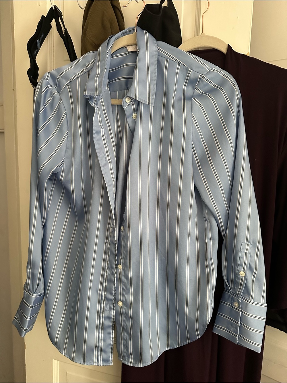 Classic satin Light Blue Stripe Button-Up Shirt